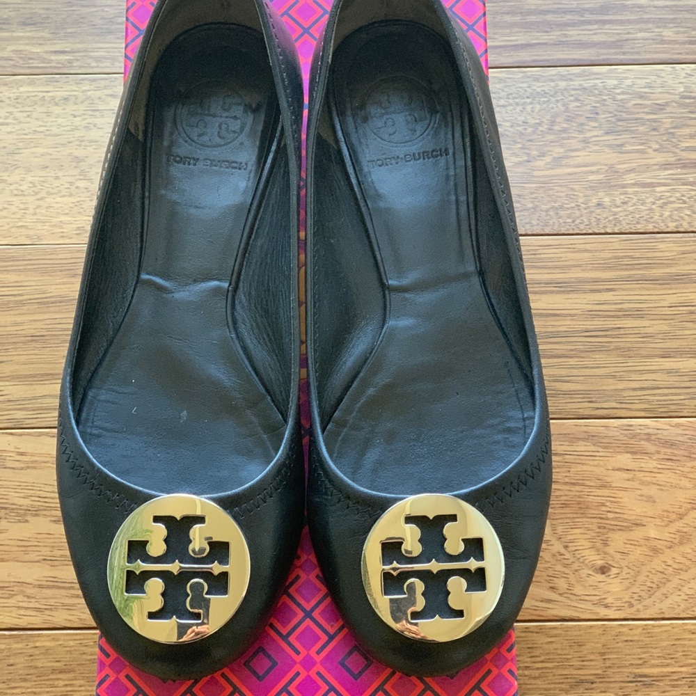 Tory Burch Reva Ballet Mestico sz 8 blk/silver